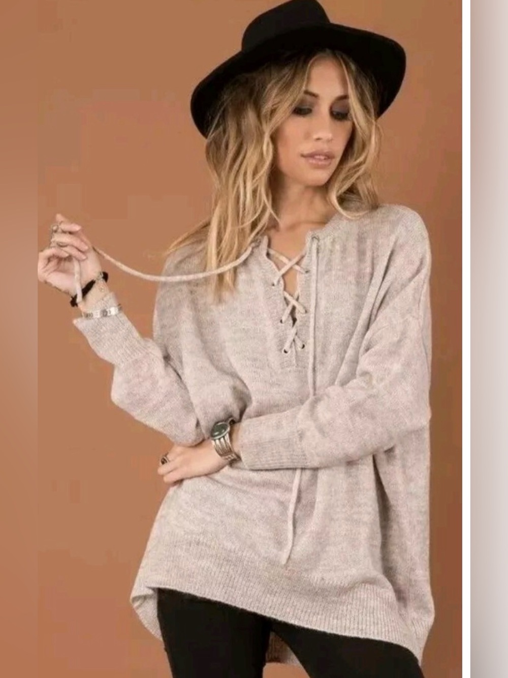 White Crow by Anthropologie Lace-Up Sweater in Oatmeal - *Oversized*